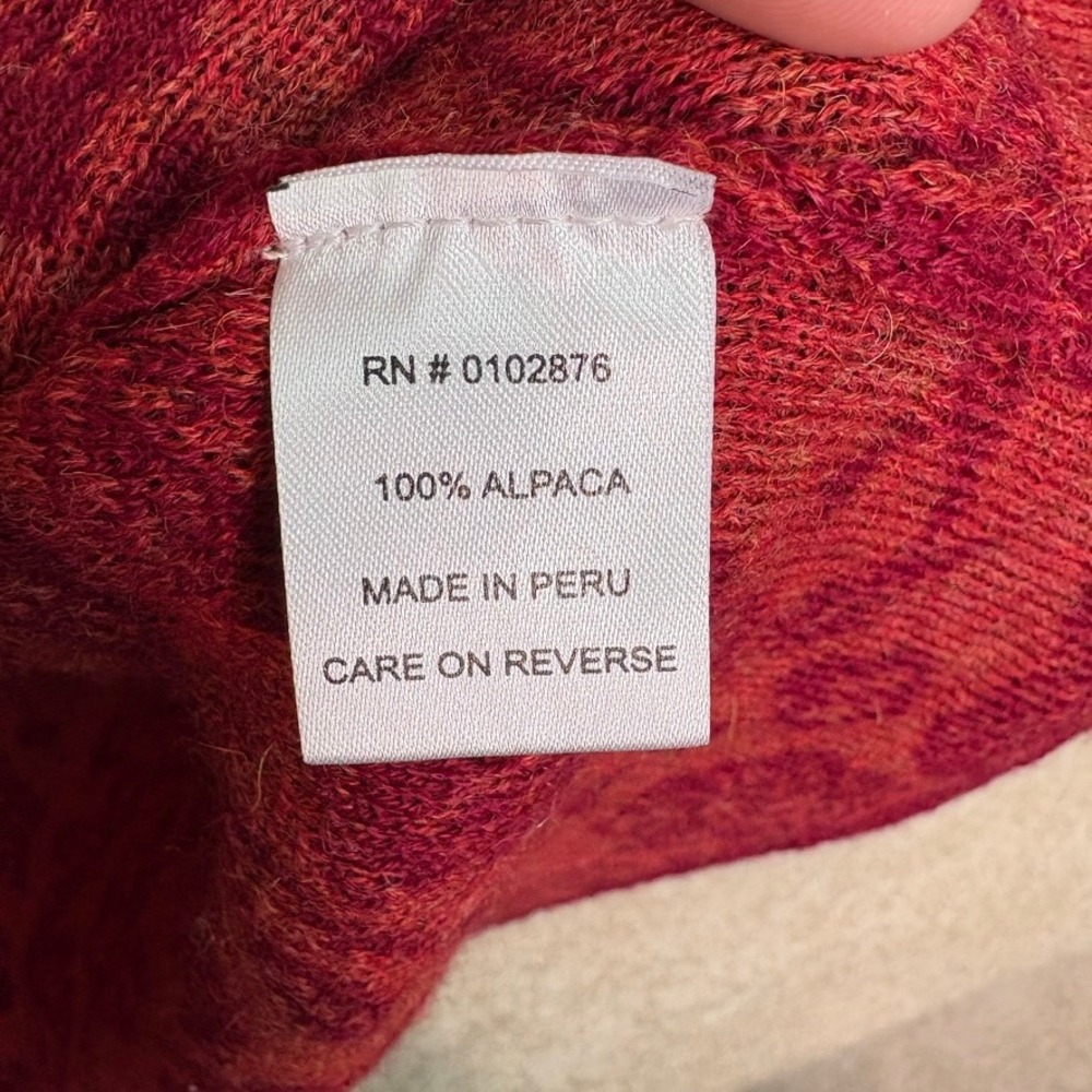 NOVICA Alpaca Cardigan‎ Women's Small Red Floral Longline Knit Sweater Peru Boho - Picture 5 of 7